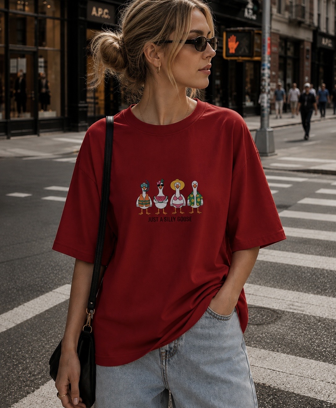 تی شرت باکسی summer زرشکی