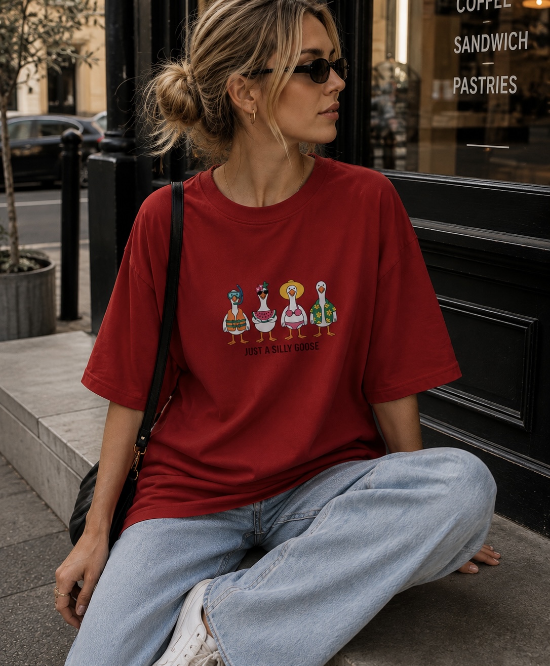 تی شرت باکسی summer زرشکی