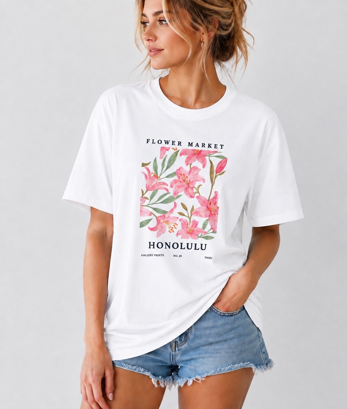 تیشرت باکسی flower سفید